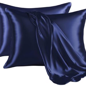 Glossy Navy-Blue Silk-Pillowcase