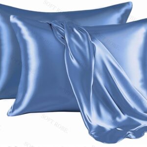Glossy Sky Blue Silk-Pillowcase