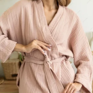 Premium Blush-Pink Muslin Bathrobe