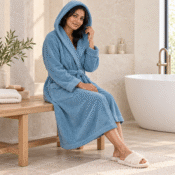 Hooded blue robe in a limestone spa-2