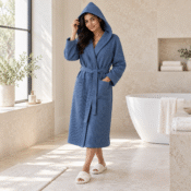 Hooded slate blue robe by the window-2