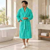 Turquoise terry robe in luxury bathroom-1